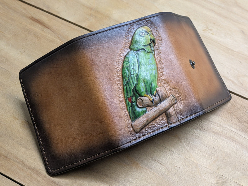 U3A1, Parrot Macaw & Parakeet Bird Trifold Leather Wallet - Theodoros