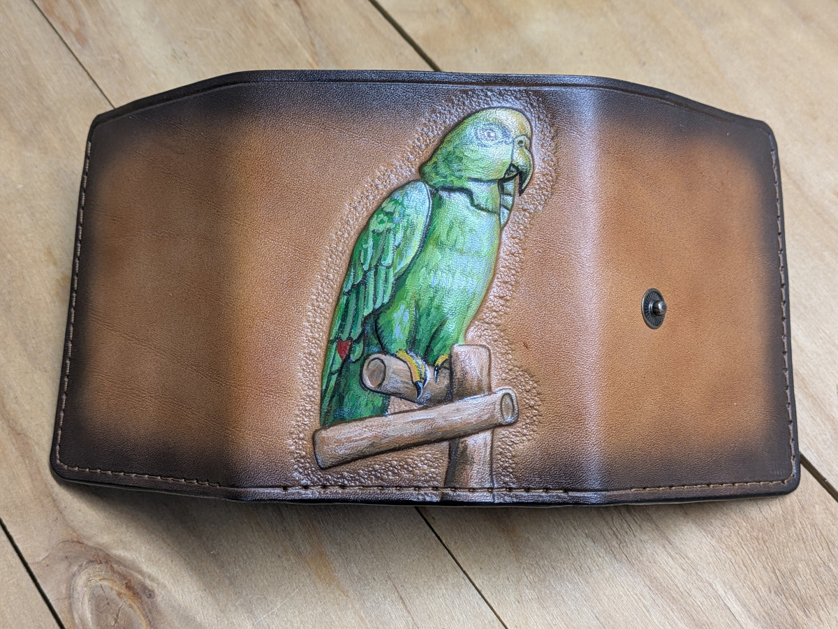 U3A1, Parrot Macaw & Parakeet Bird Trifold Leather Wallet - Theodoros