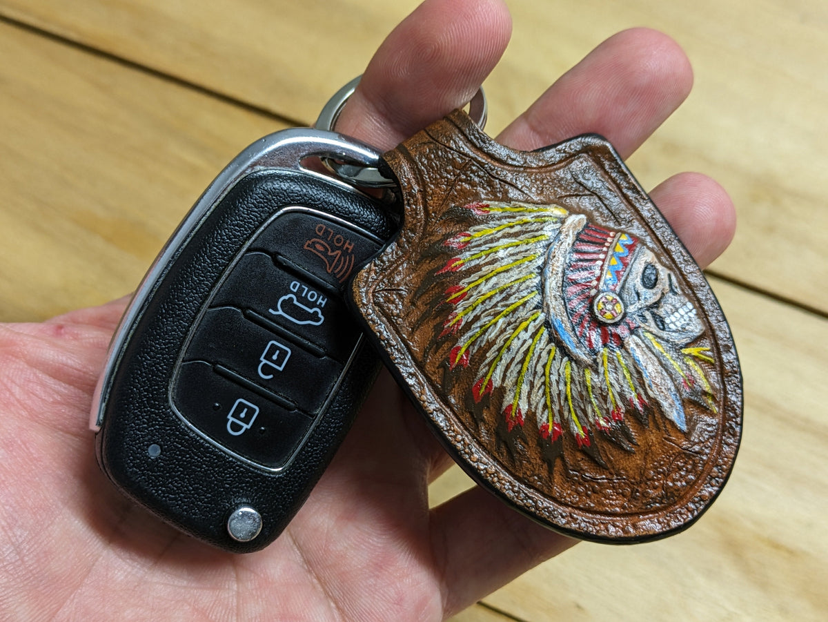 U6S1, Indian Chief Skull & Native American Skeleton Keychain - Theodoros