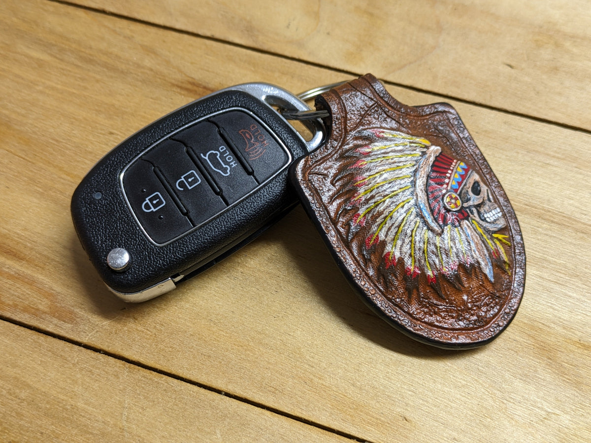 U6S1, Indian Chief Skull & Native American Skeleton Keychain - Theodoros