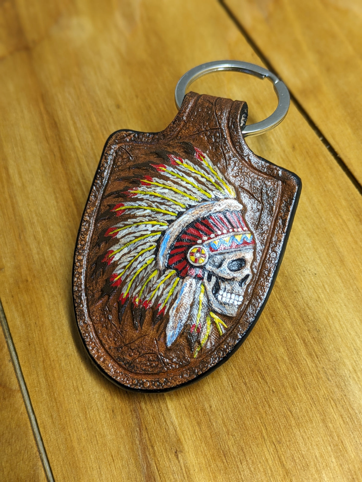 U6S1, Indian Chief Skull & Native American Skeleton Keychain - Theodoros