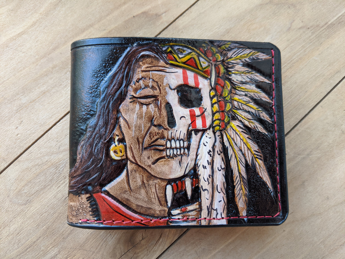 S14, Native American wallet, Skull, Red Man, Nativ American Skull, Indian Head
