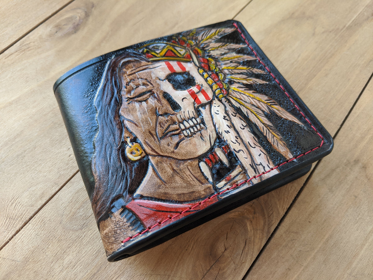 S14, Native American wallet, Skull, Red Man, Nativ American Skull, Indian Head